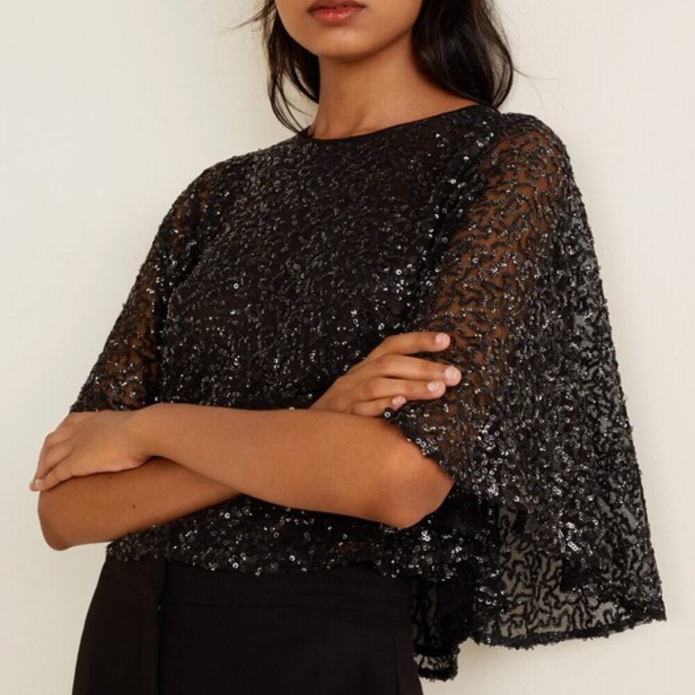 Mango short sequin party top, new